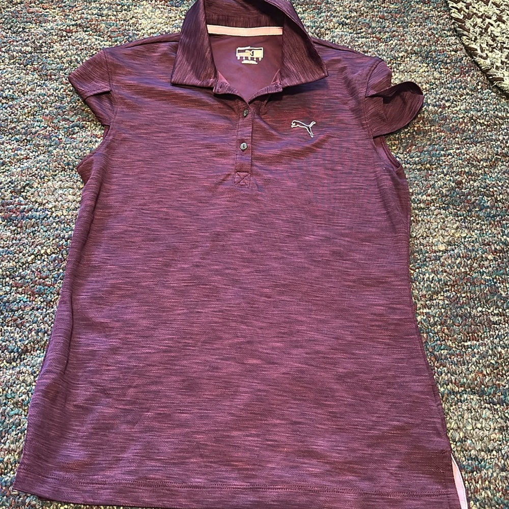 PUMA Golf Polo Dry Cell Micro Strip Active Tee Shirt Purple XS